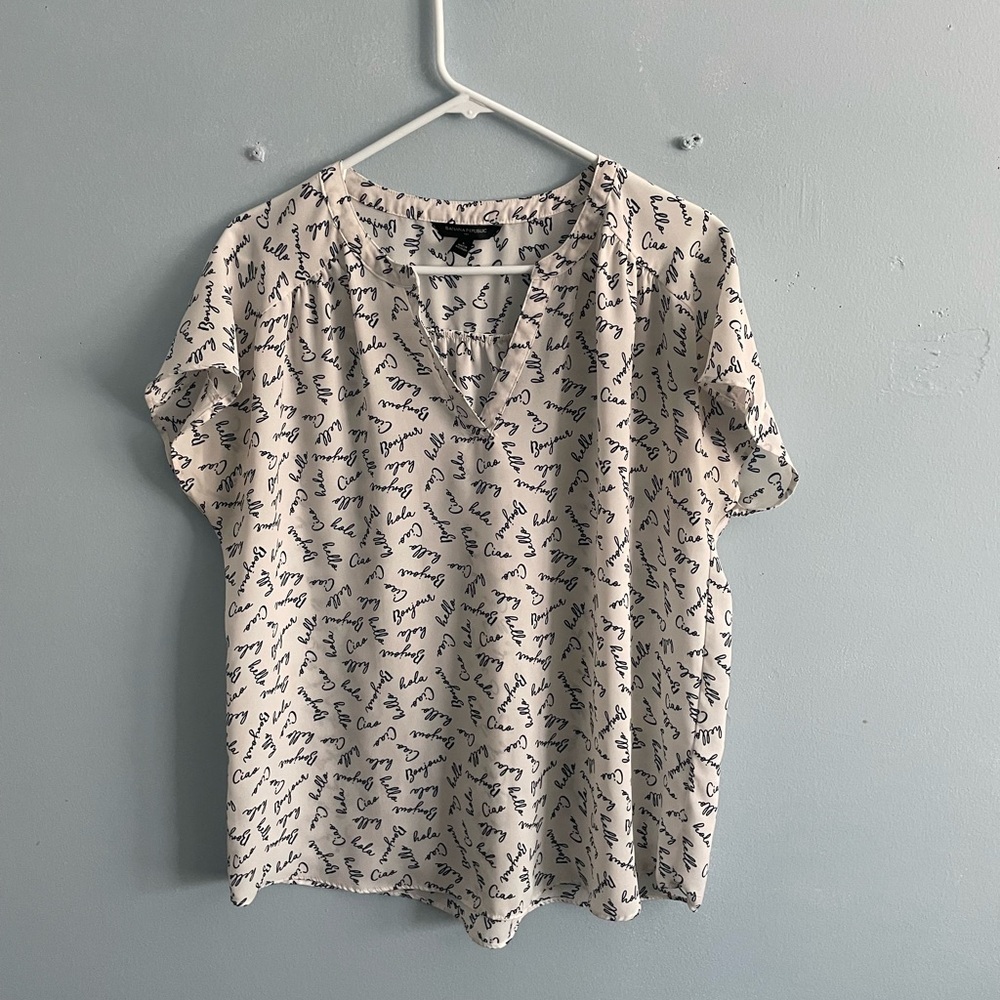 Banana Republic Cream Script Blouse